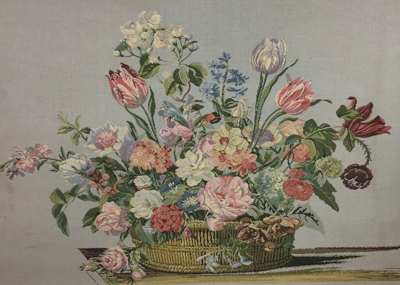 Vintage English Handmade Floral Still Life Tapestry - 2