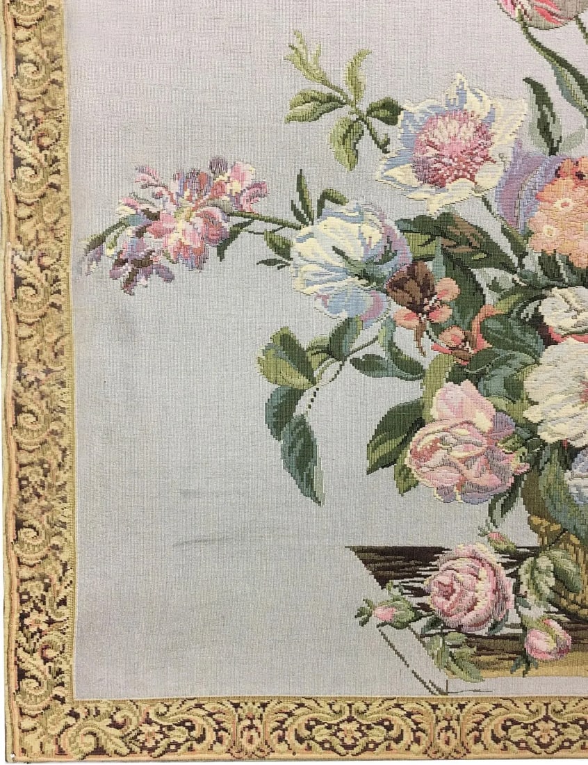 Vintage English Handmade Floral Still Life Tapestry - 5