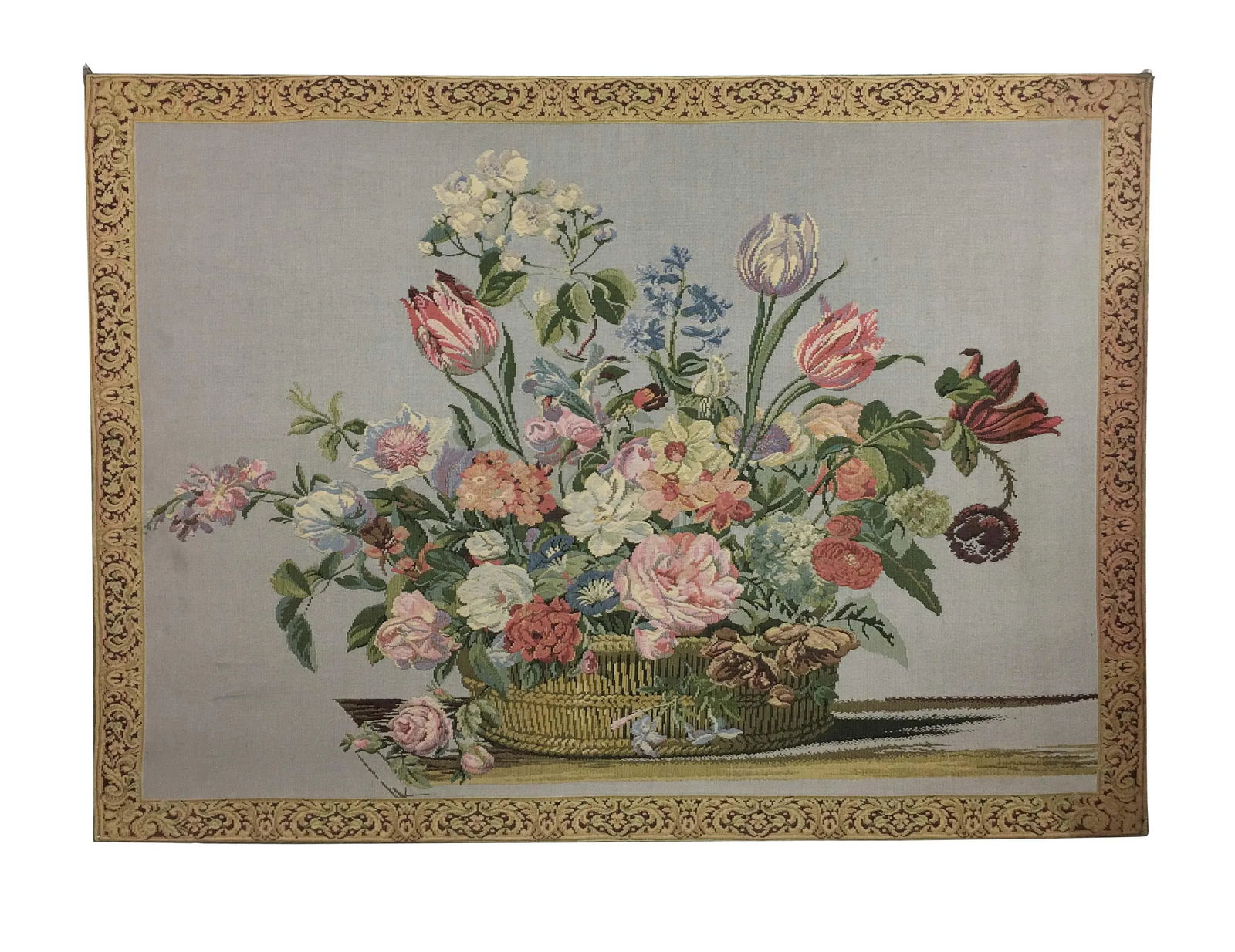 Vintage English Handmade Floral Still Life Tapestry - 7