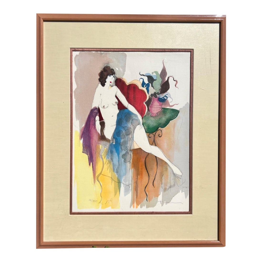 Izchak Tarkay's "Andrea" Lithograph, Signed & Numbered: Signed and numbered 16/350 by the artist in pencil, beautifully framed in a lacquer moulding, double matted in dupione silk under UV-protective plexiglass, Israeli artist Itzchak Tarkay