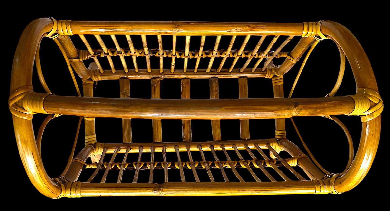 1970s Large Mid-Century Bamboo Bentwood Rattan and Leather Magazine Rack - 6