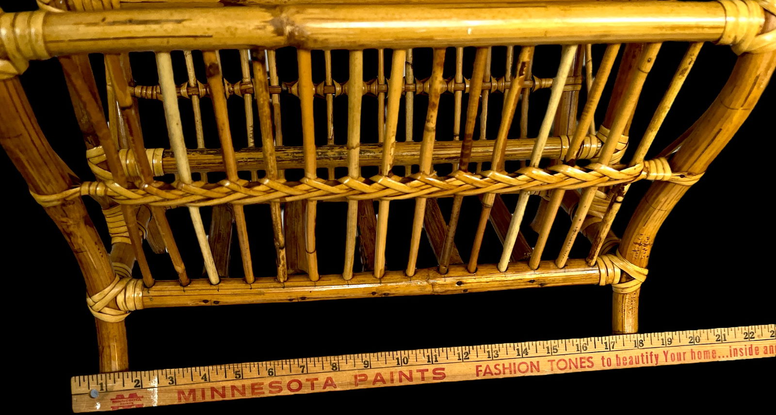 1970s Large Mid-Century Bamboo Bentwood Rattan and Leather Magazine Rack - 8