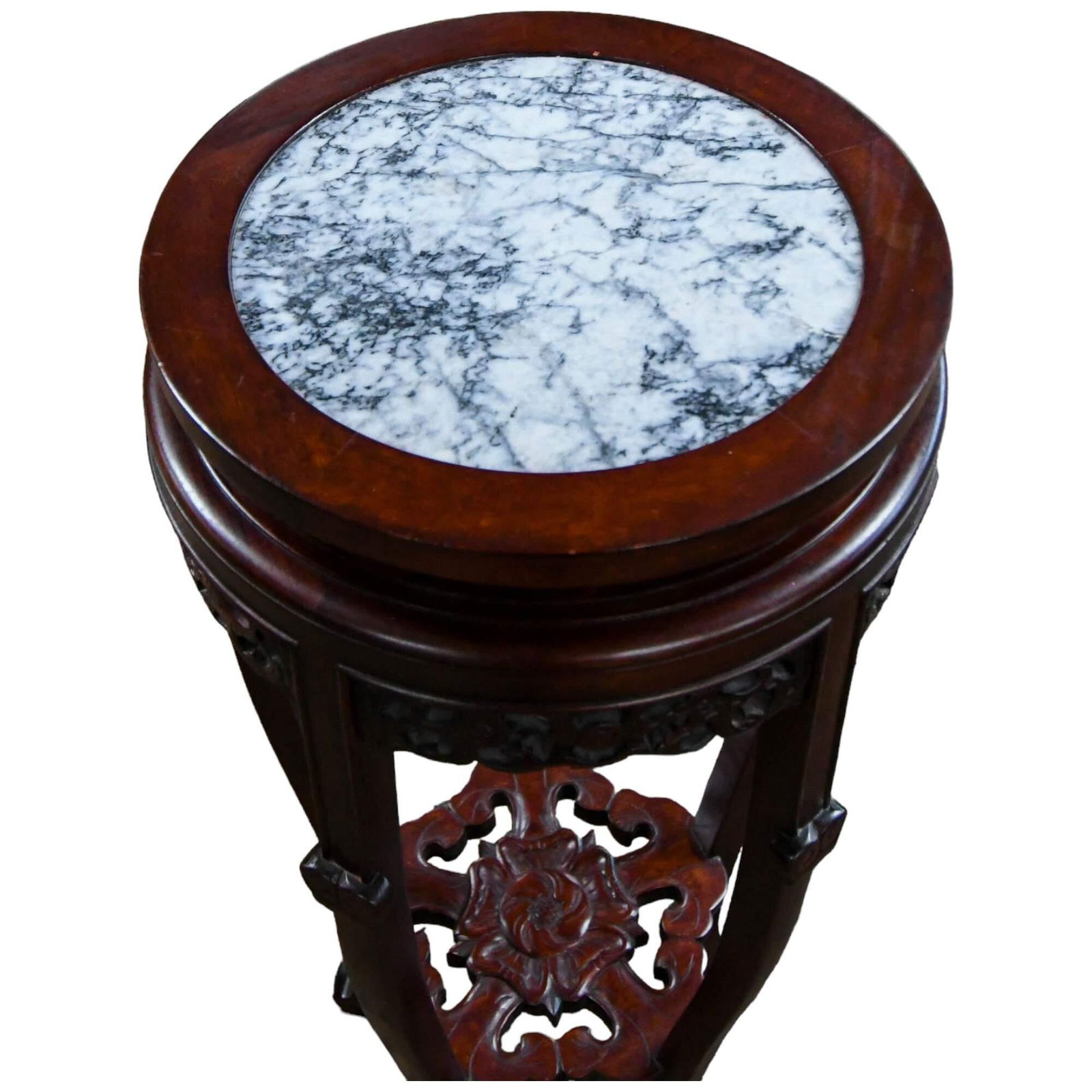 Late 20th Century Chinese Dark Rosewood Carved Marble Top Stand - 3