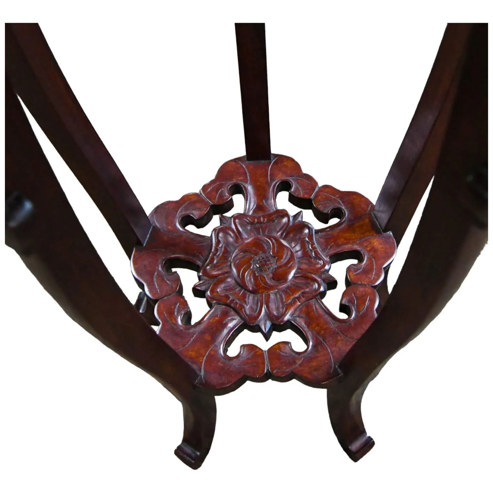 Late 20th Century Chinese Dark Rosewood Carved Marble Top Stand - 4