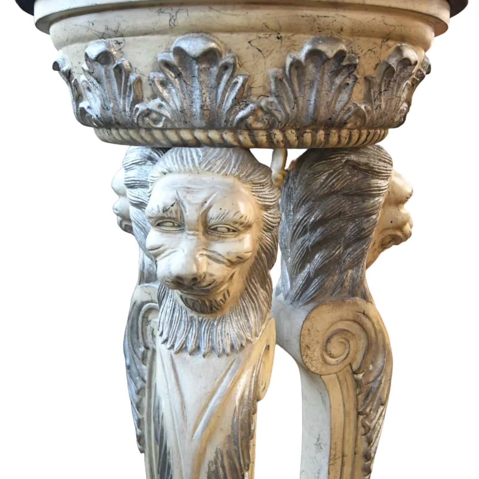 Late 20th Century Black Stone Top Carved Lions Pedestal Table - 2