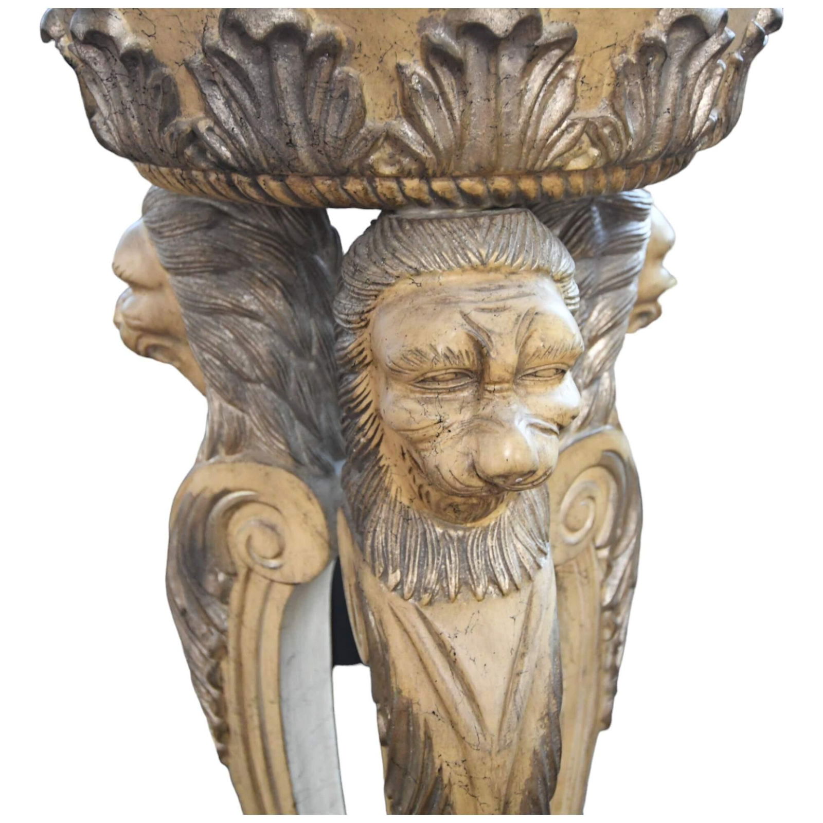 Late 20th Century Black Stone Top Carved Lions Pedestal Table - 4