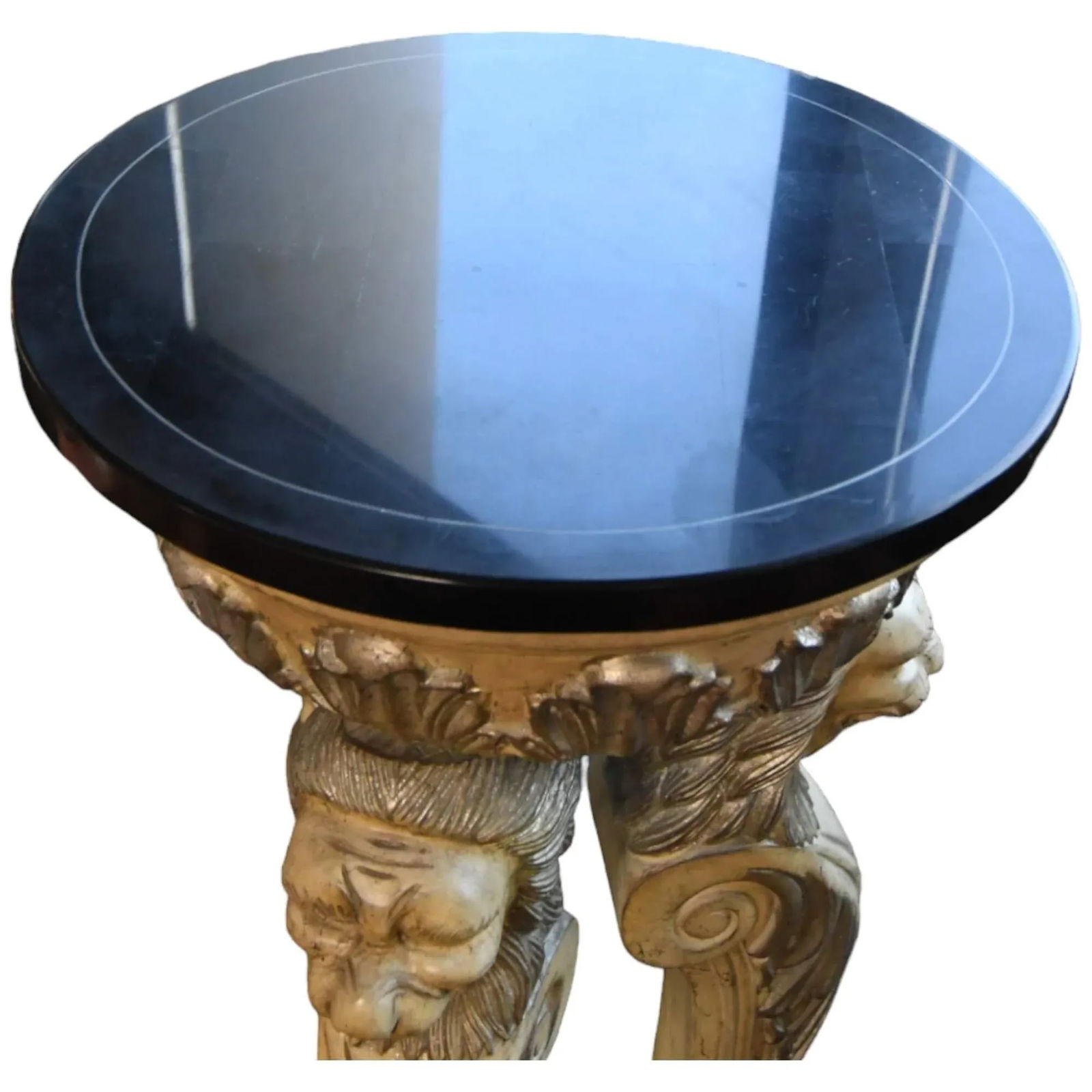 Late 20th Century Black Stone Top Carved Lions Pedestal Table - 6