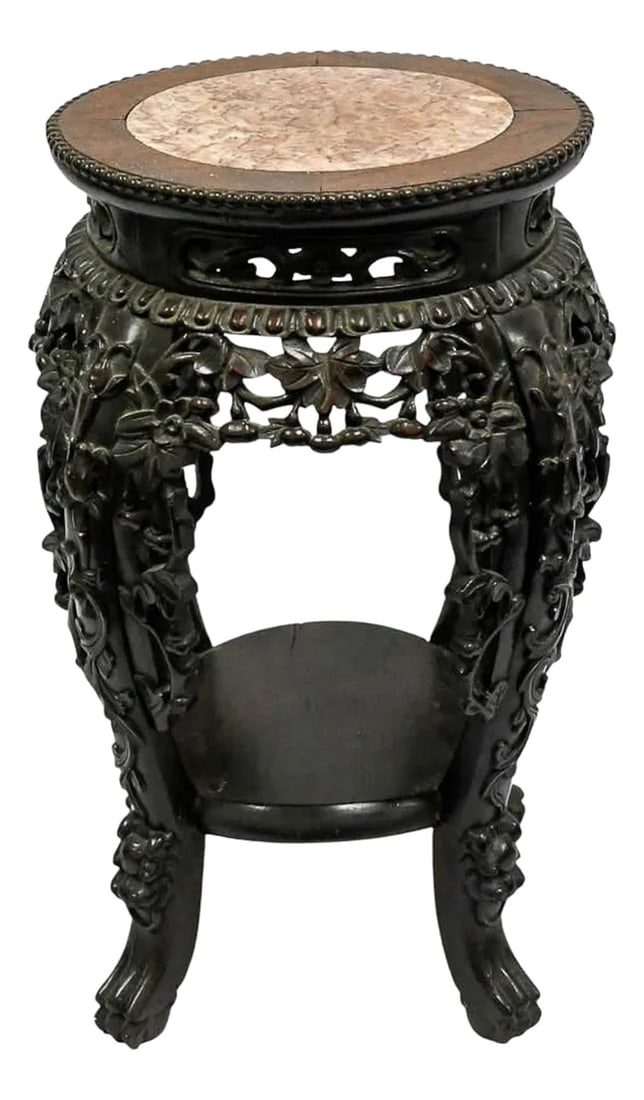 Vintage Hand-Carved Chinese Marble Pedestal (1 of 11)