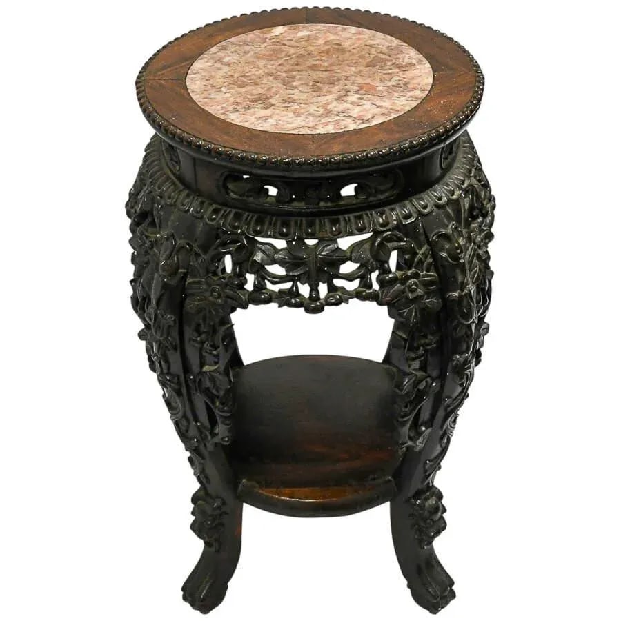 Vintage Hand-Carved Chinese Marble Pedestal - 5