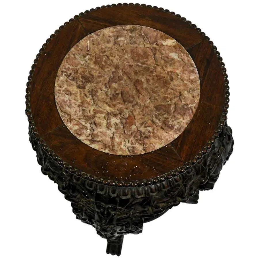 Vintage Hand-Carved Chinese Marble Pedestal - 6