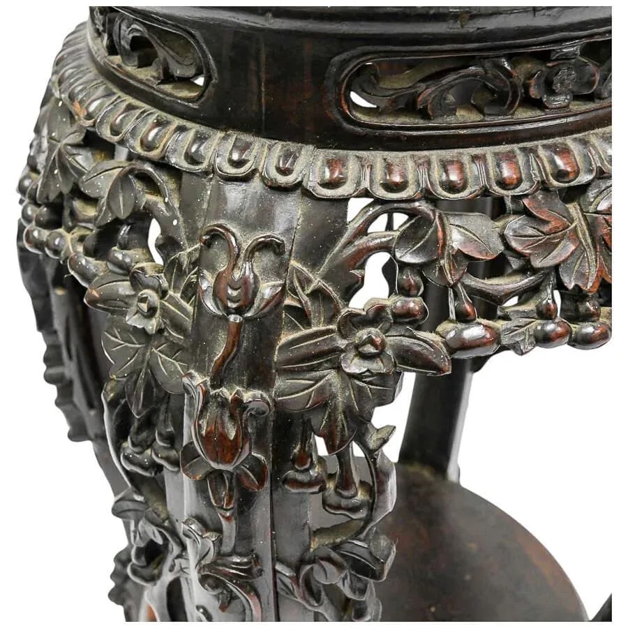 Vintage Hand-Carved Chinese Marble Pedestal - 8