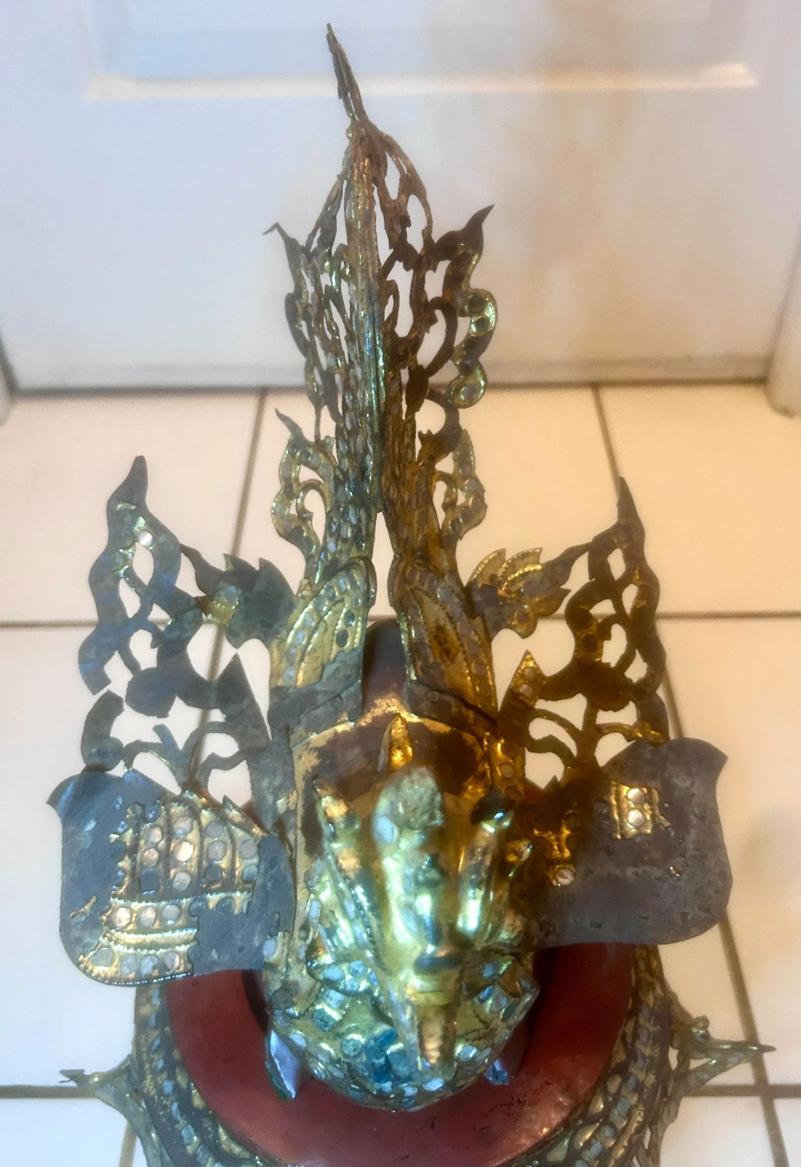 Antique Burmese Hintha Bird-Shaped Betel Gold Lacquered Box on Offering Stand - 3 Pieces - 12