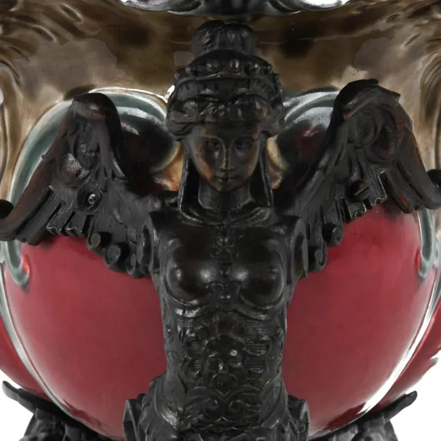 Early 20th Century French Majolica and Figural Cast Metal Jardinière - 5