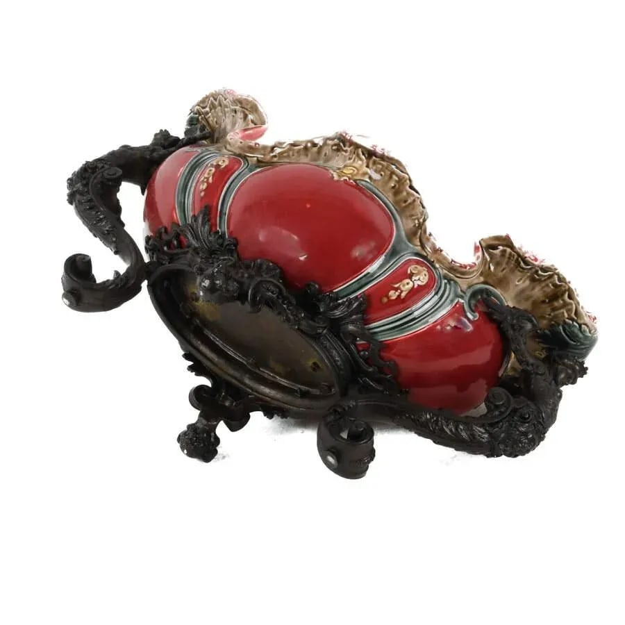 Early 20th Century French Majolica and Figural Cast Metal Jardinière - 7
