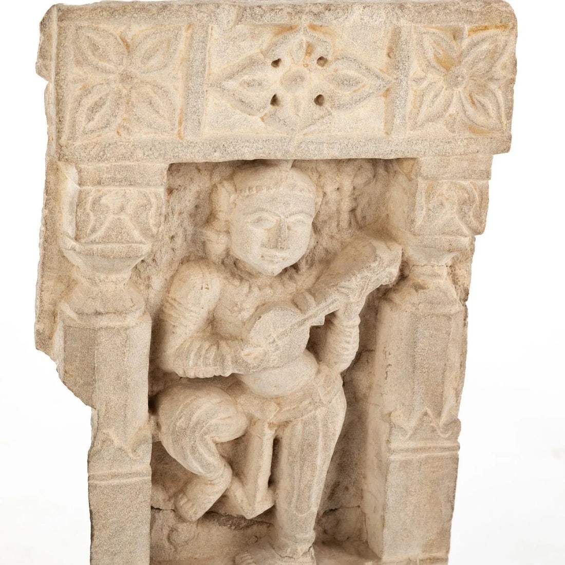 Late 19th Century Indian Tall Carved Sandstone Dancing Hindu Goddess Musician Relief Stele - 2