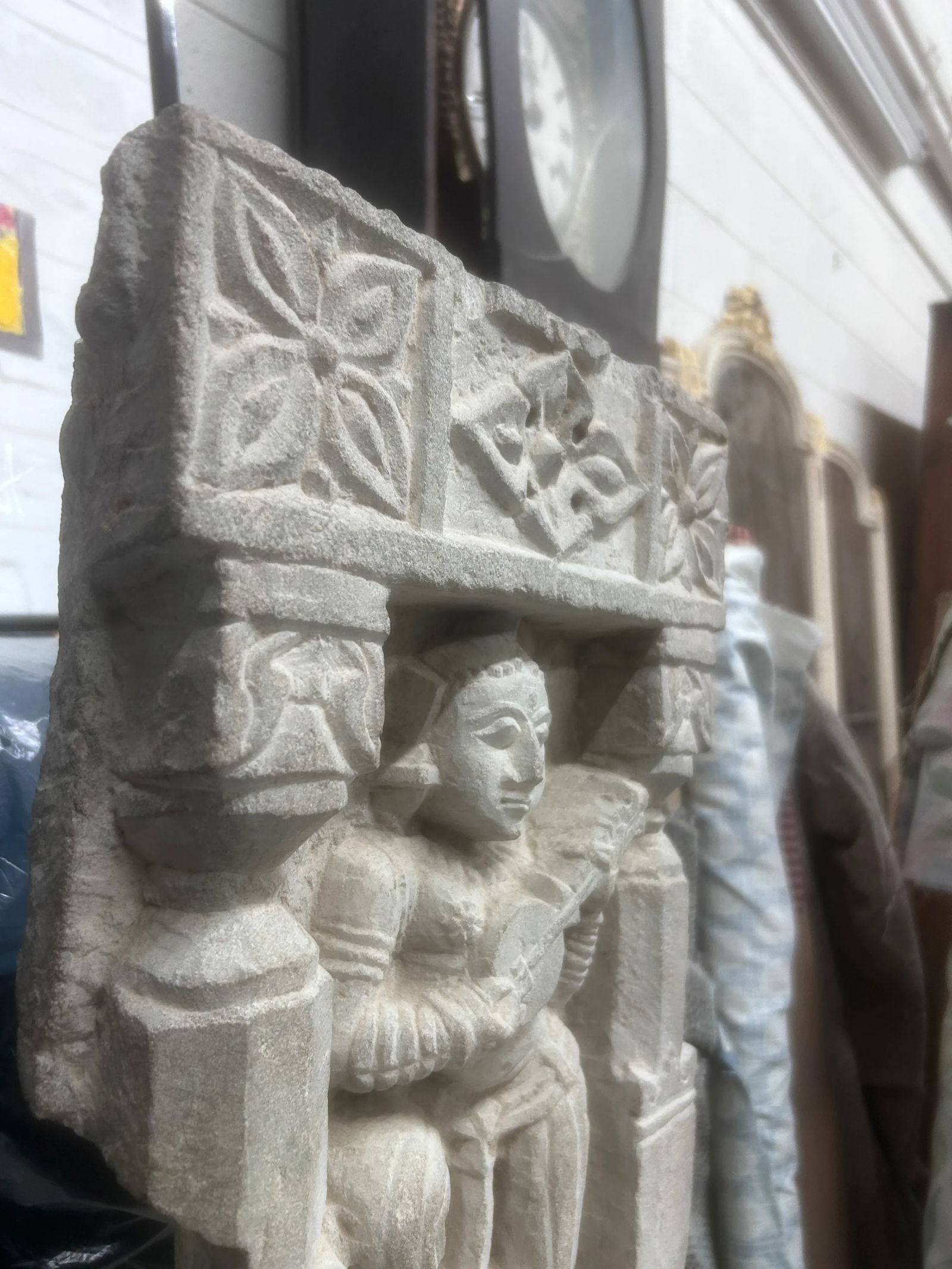 Late 19th Century Indian Tall Carved Sandstone Dancing Hindu Goddess Musician Relief Stele - 9