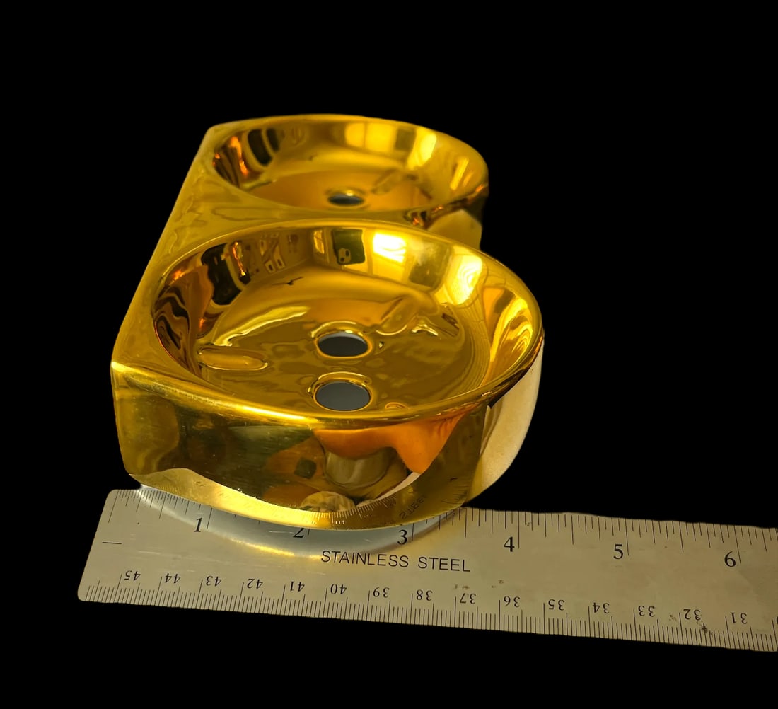 1980s Bavarian Porcelain Gold Metallic Wall Mounted Soap Dish and Toothbrush Holder Set of Two - 11