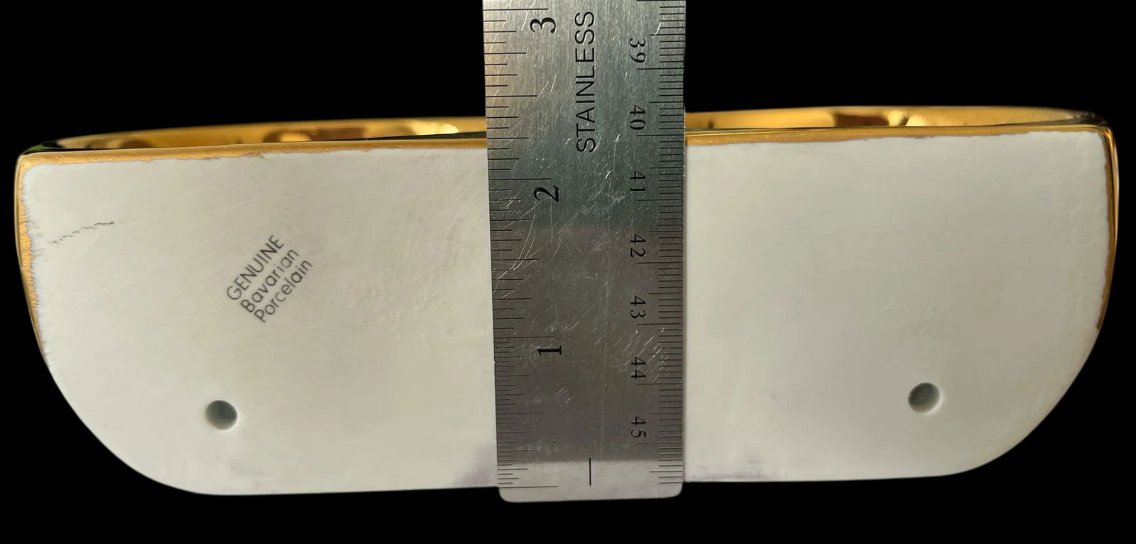 1980s Bavarian Porcelain Gold Metallic Wall Mounted Soap Dish and Toothbrush Holder Set of Two - 12