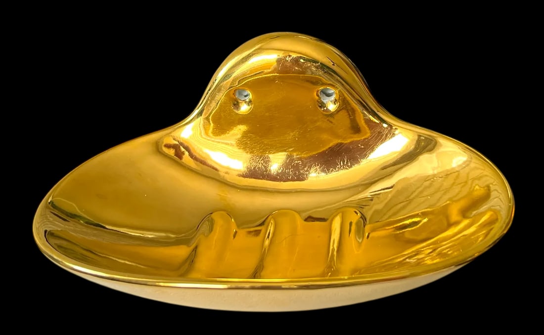 1980s Bavarian Porcelain Gold Metallic Wall Mounted Soap Dish and Toothbrush Holder Set of Two - 2