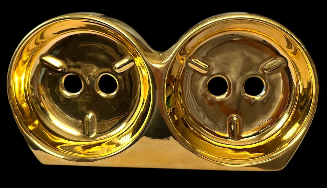 1980s Bavarian Porcelain Gold Metallic Wall Mounted Soap Dish and Toothbrush Holder Set of Two - 7