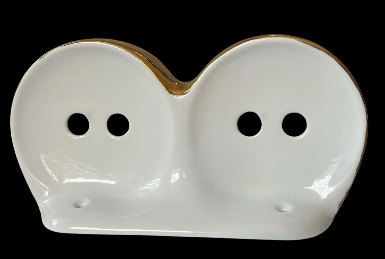 1980s Bavarian Porcelain Gold Metallic Wall Mounted Soap Dish and Toothbrush Holder Set of Two - 8