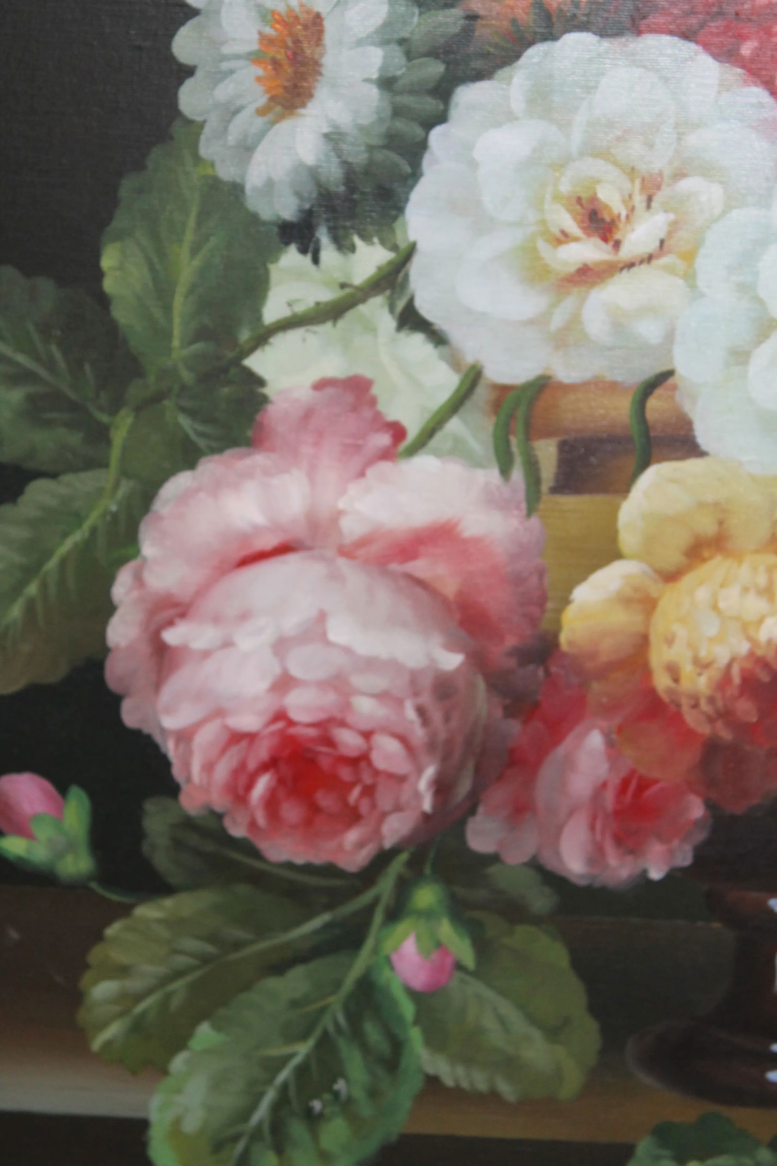 Vintage Floral Still Life Oil Painting on Canvas, 32" X 44" - 3