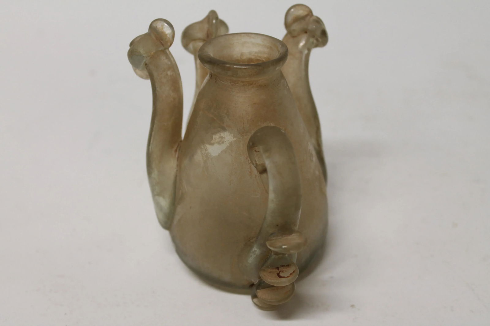 Antique Roman Glass Ewer With Handle and Twin Piped Spouts - 5