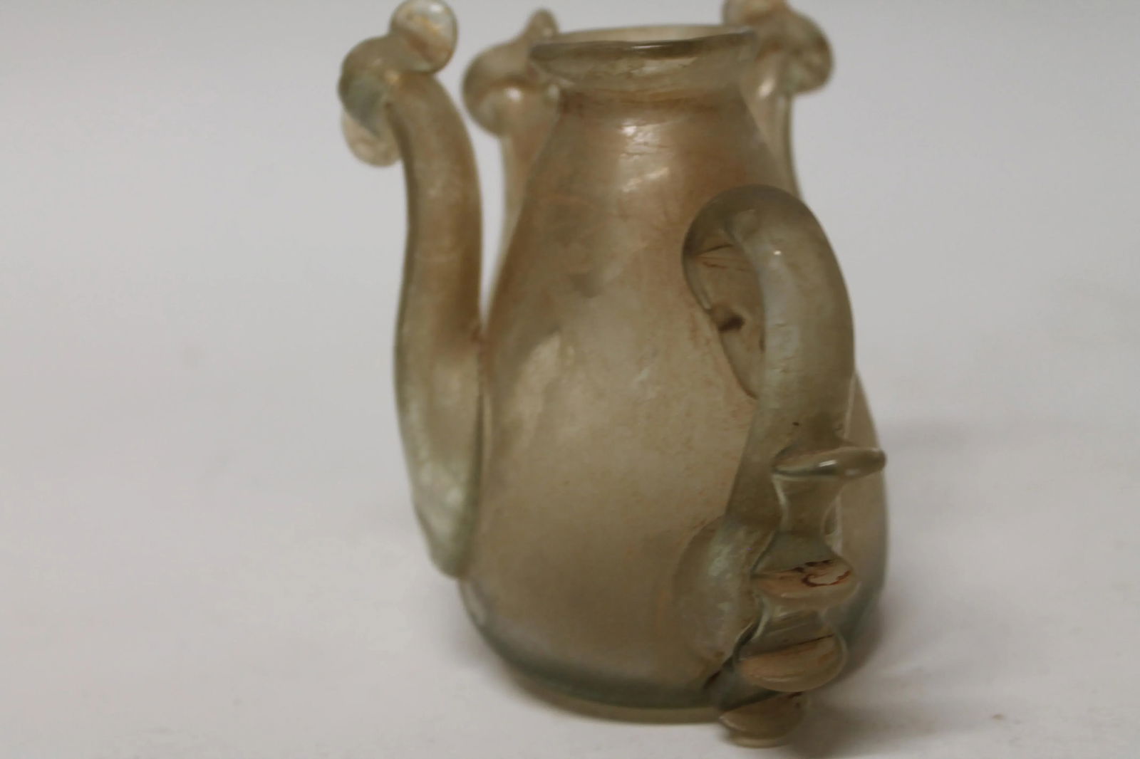 Antique Roman Glass Ewer With Handle and Twin Piped Spouts - 6