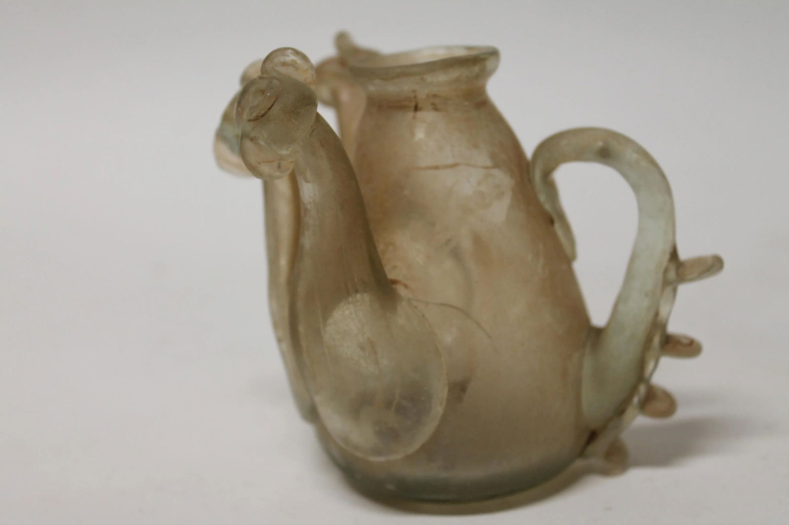 Antique Roman Glass Ewer With Handle and Twin Piped Spouts - 7