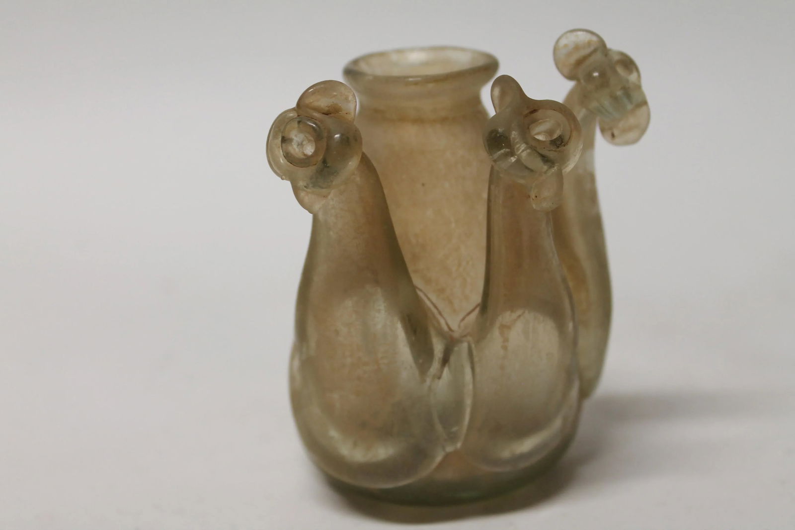 Antique Roman Glass Ewer With Handle and Twin Piped Spouts - 8