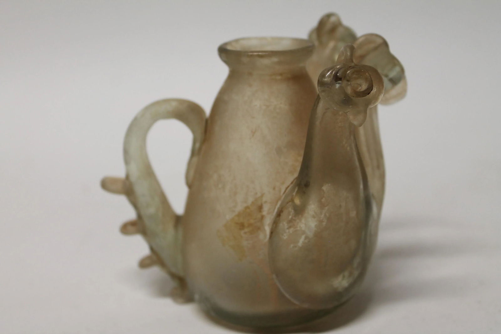 Antique Roman Glass Ewer With Handle and Twin Piped Spouts - 9