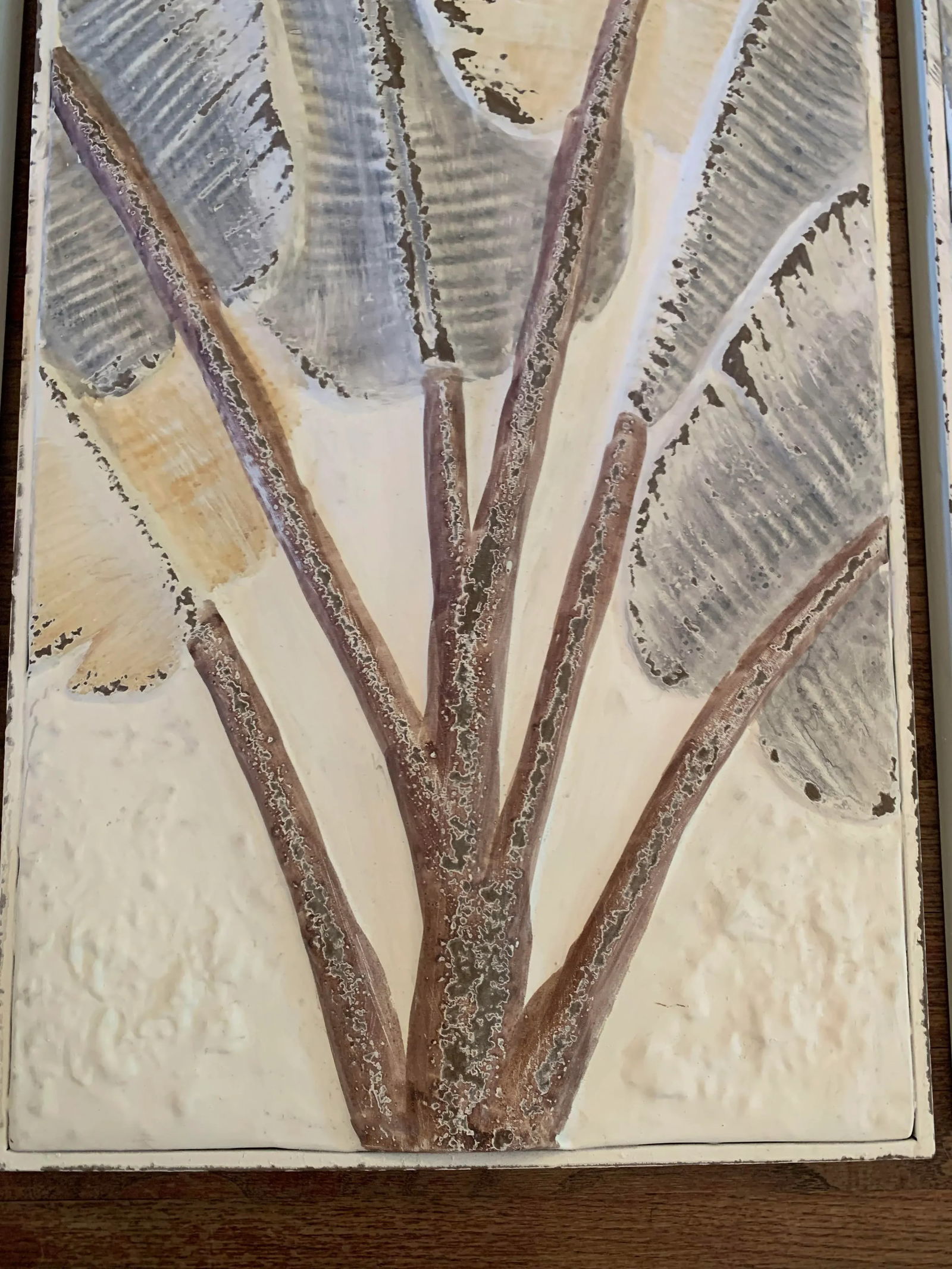 Large Fanning Banana Leaves Painted and Pressed Tin Triptych by Kalalou - 3 Pieces - 6