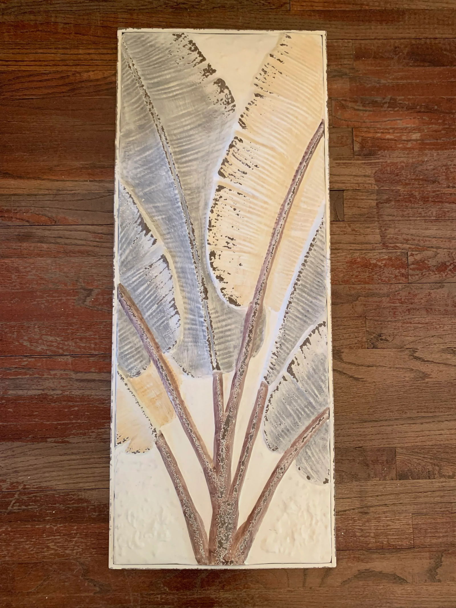 Large Fanning Banana Leaves Painted and Pressed Tin Triptych by Kalalou - 3 Pieces - 8