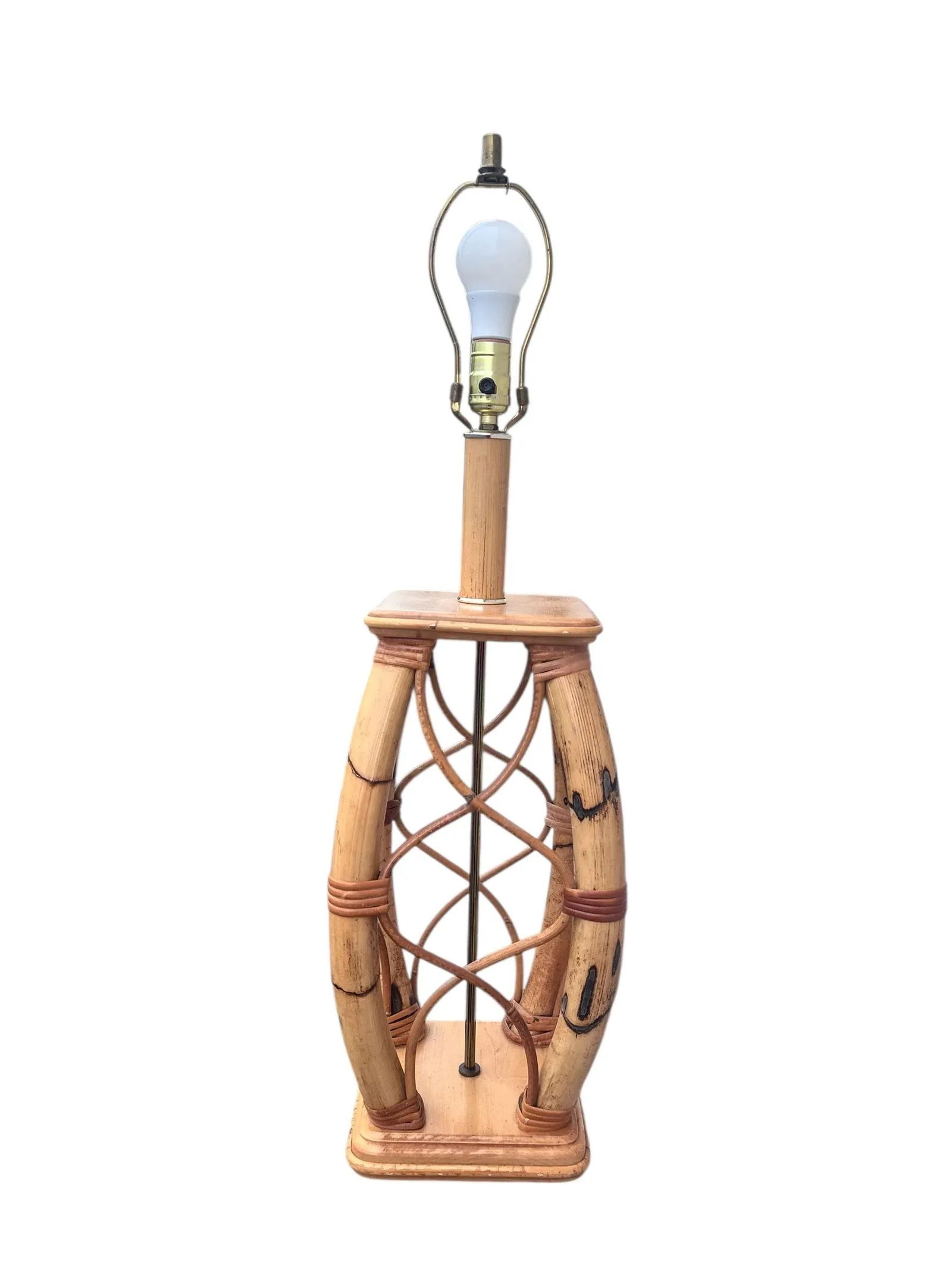 Vintage Mid Century Modern Rattan Bentwood Table Lamp - 4