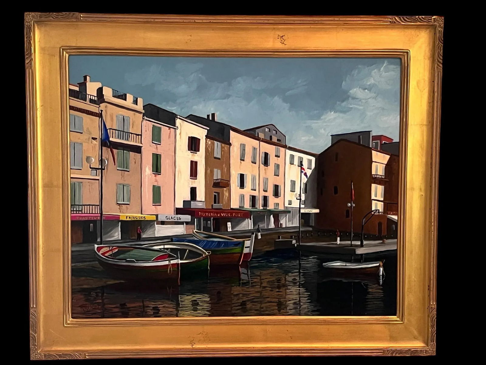 1980s Oil on Canvas by Richard T. Reminger . "St. Tropez " Signed and Framed. - 2