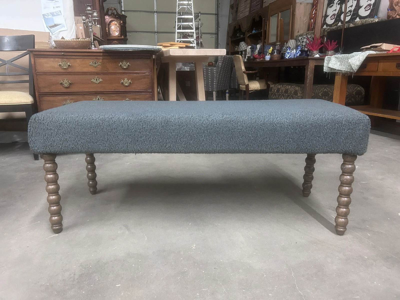 Vintage Lee Industries Sherpa Coal Upholstered Bench - 11