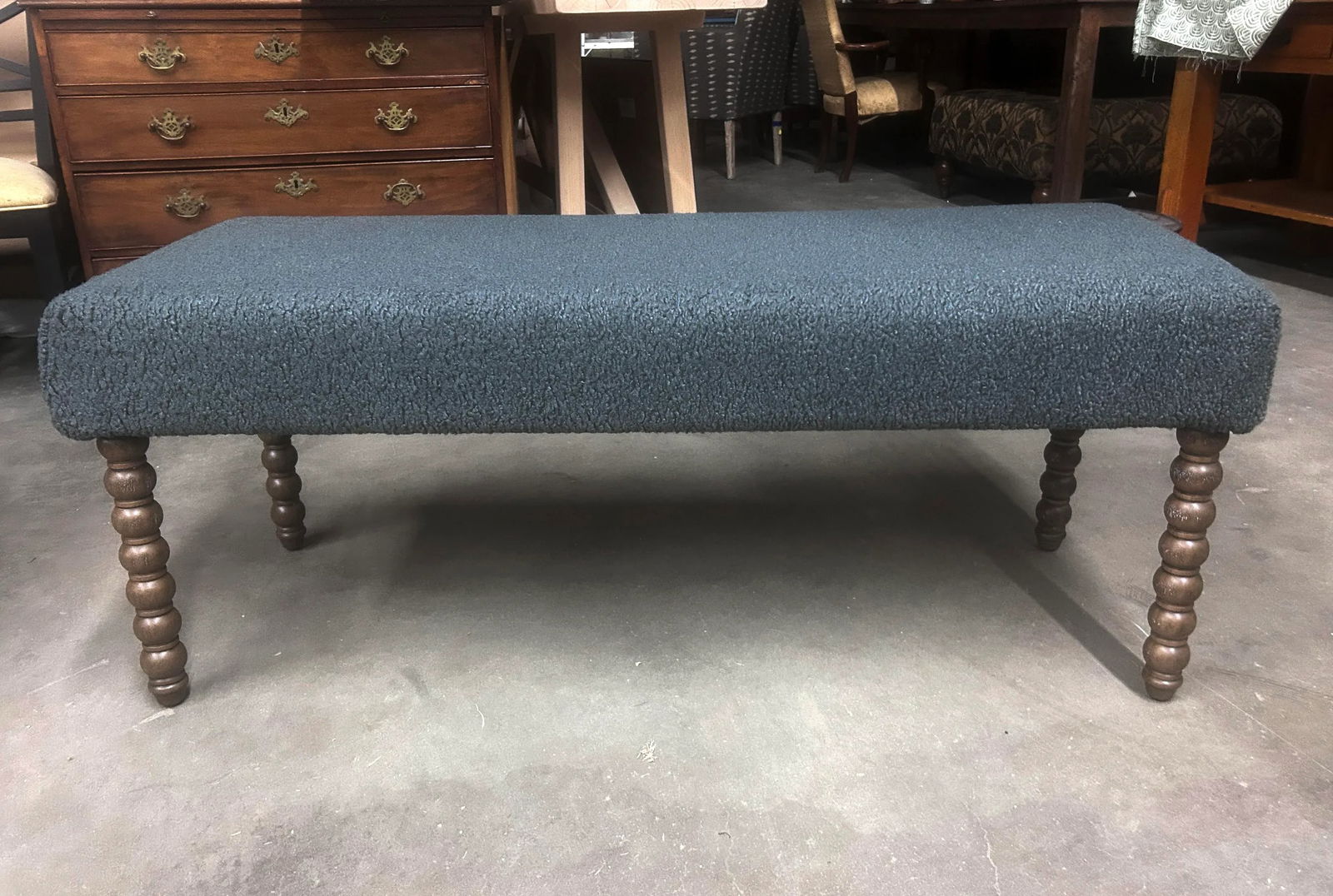 Vintage Lee Industries Sherpa Coal Upholstered Bench - 3