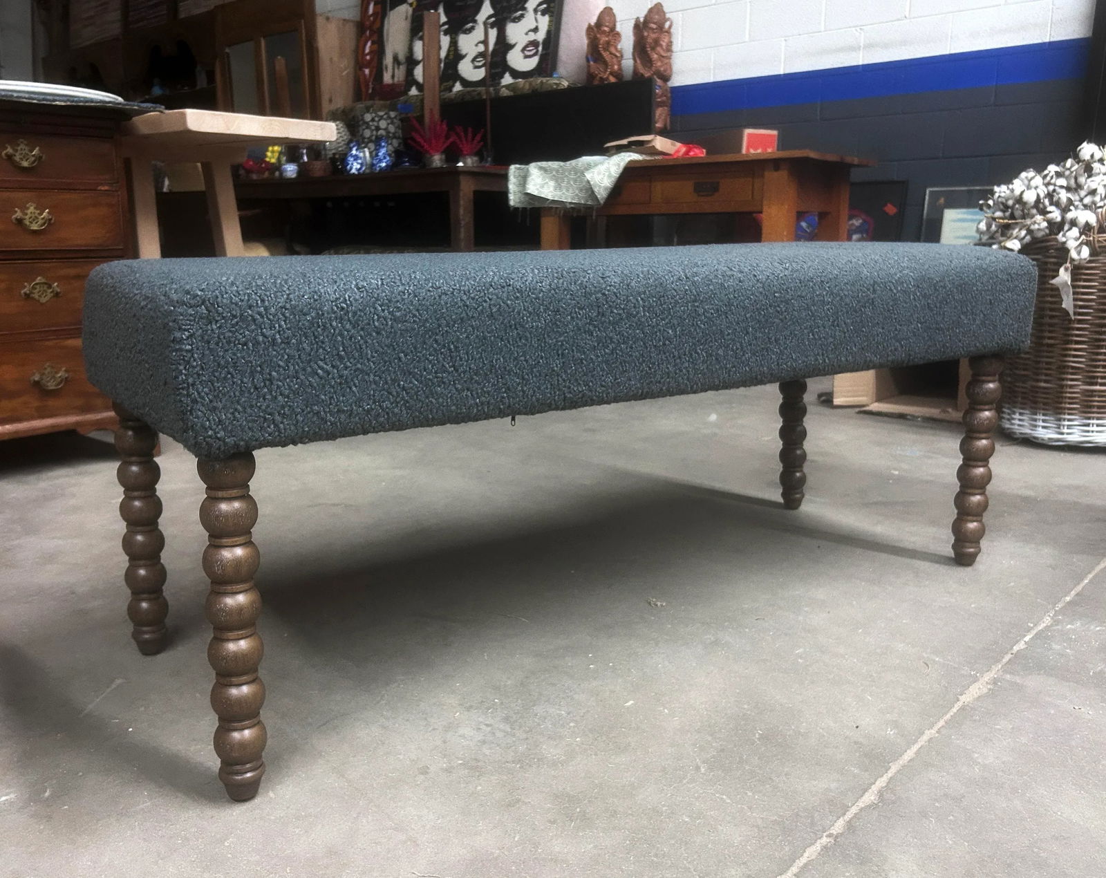 Vintage Lee Industries Sherpa Coal Upholstered Bench - 4