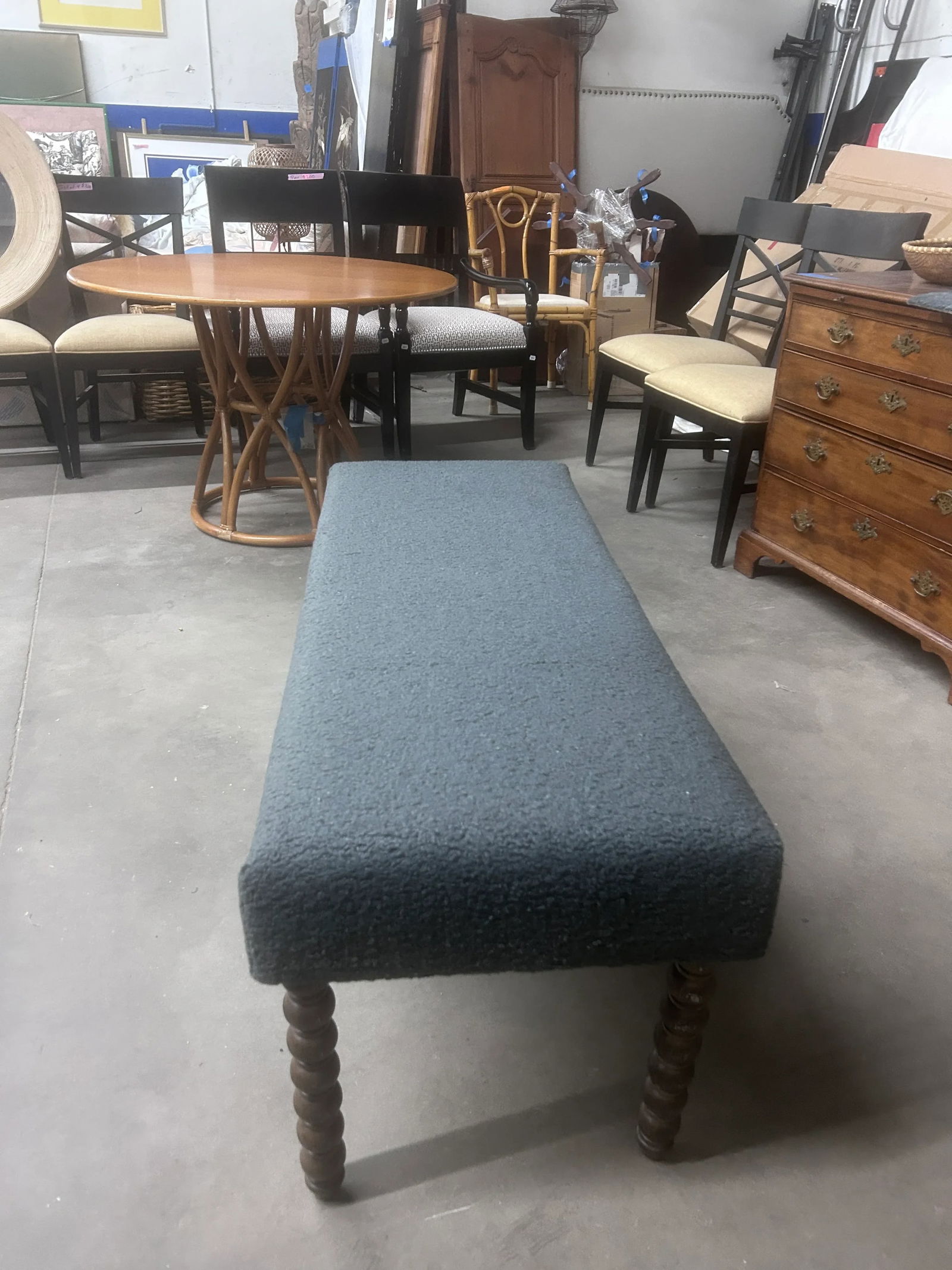 Vintage Lee Industries Sherpa Coal Upholstered Bench - 9