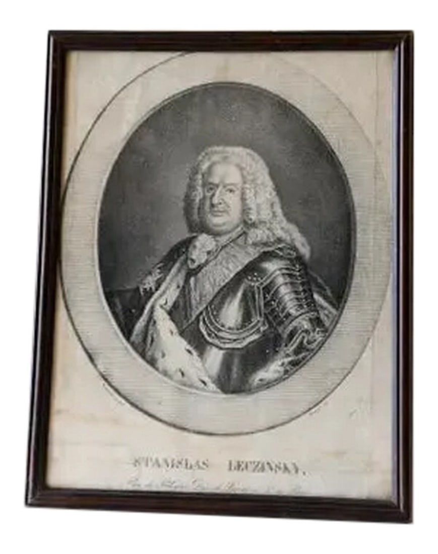 18th Century Gravure of Stanislas i Framed Portarait: FRAMED GRAVURE OF STANISLAS I - gravure de Stanislas Twice King of Poland"”and twice ousted"”Stanislas I LeszczyÅ„ski fled to France around 1736 where he would become the Duke