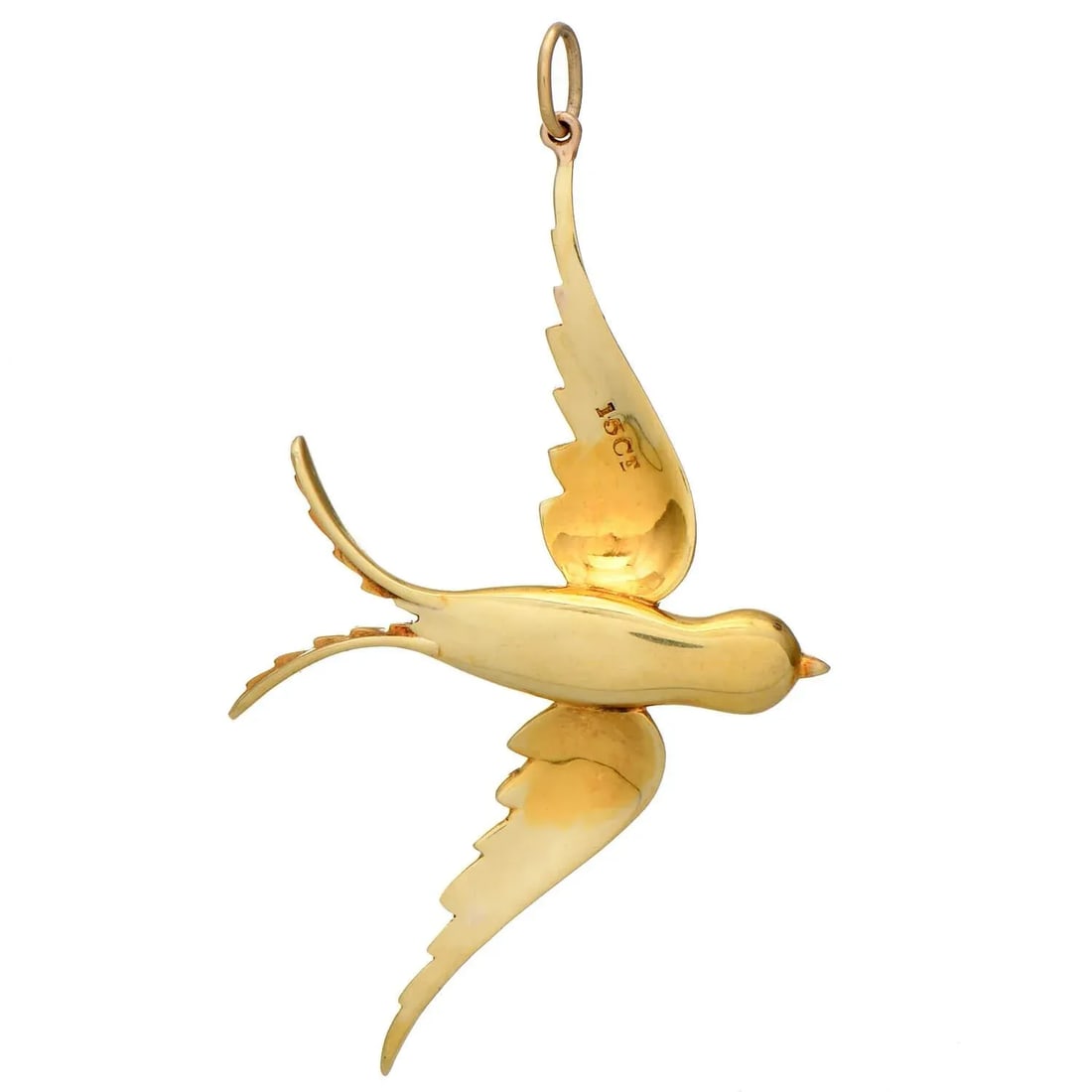 14KY Victorian Pearl Encrusted Swallow Bird Pendant - 2