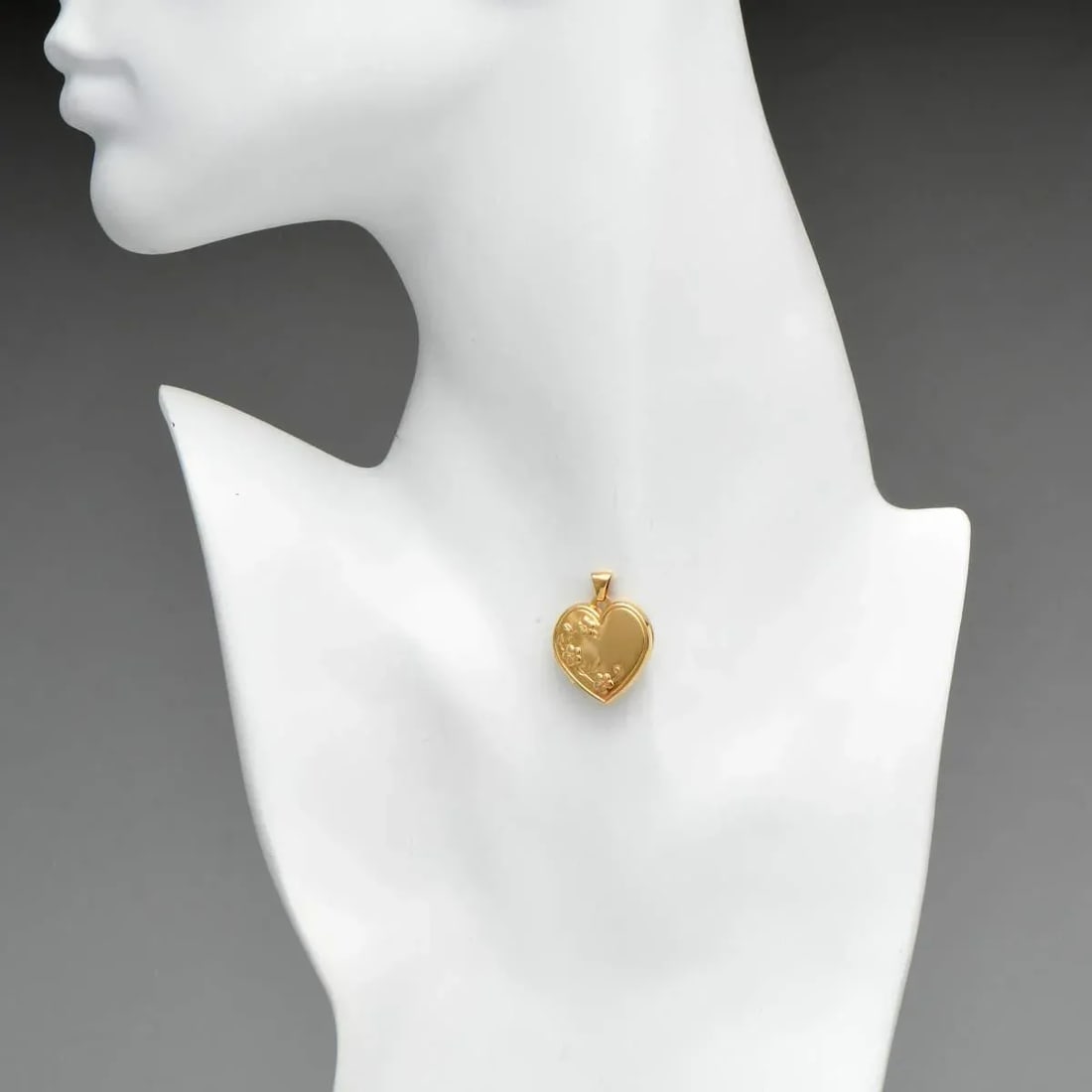 14KY Embossed Floral Heart Locket Pendant - 2