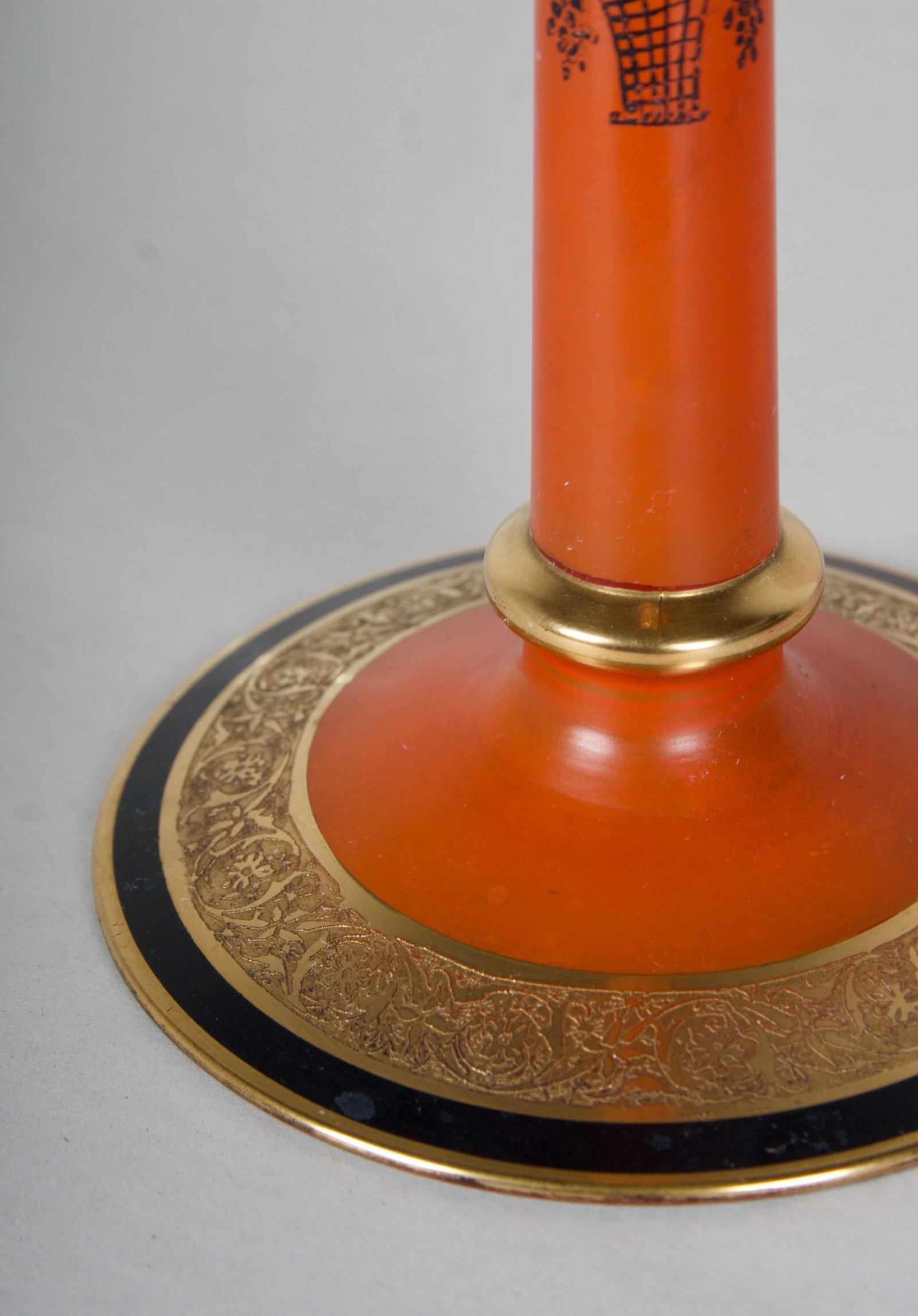 1940s Glass Charger and Matching Candlesticks With 24k Gold Details - 3 Piece Set - 9