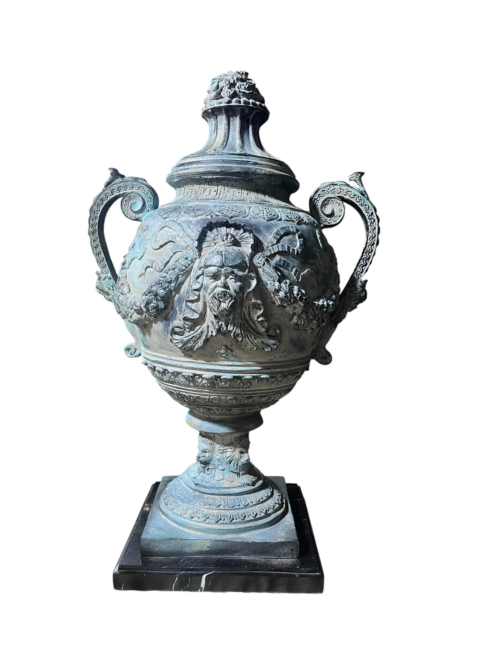 1980s Continental Neoclassical Figured Bronze Urn With Marble Base - 2