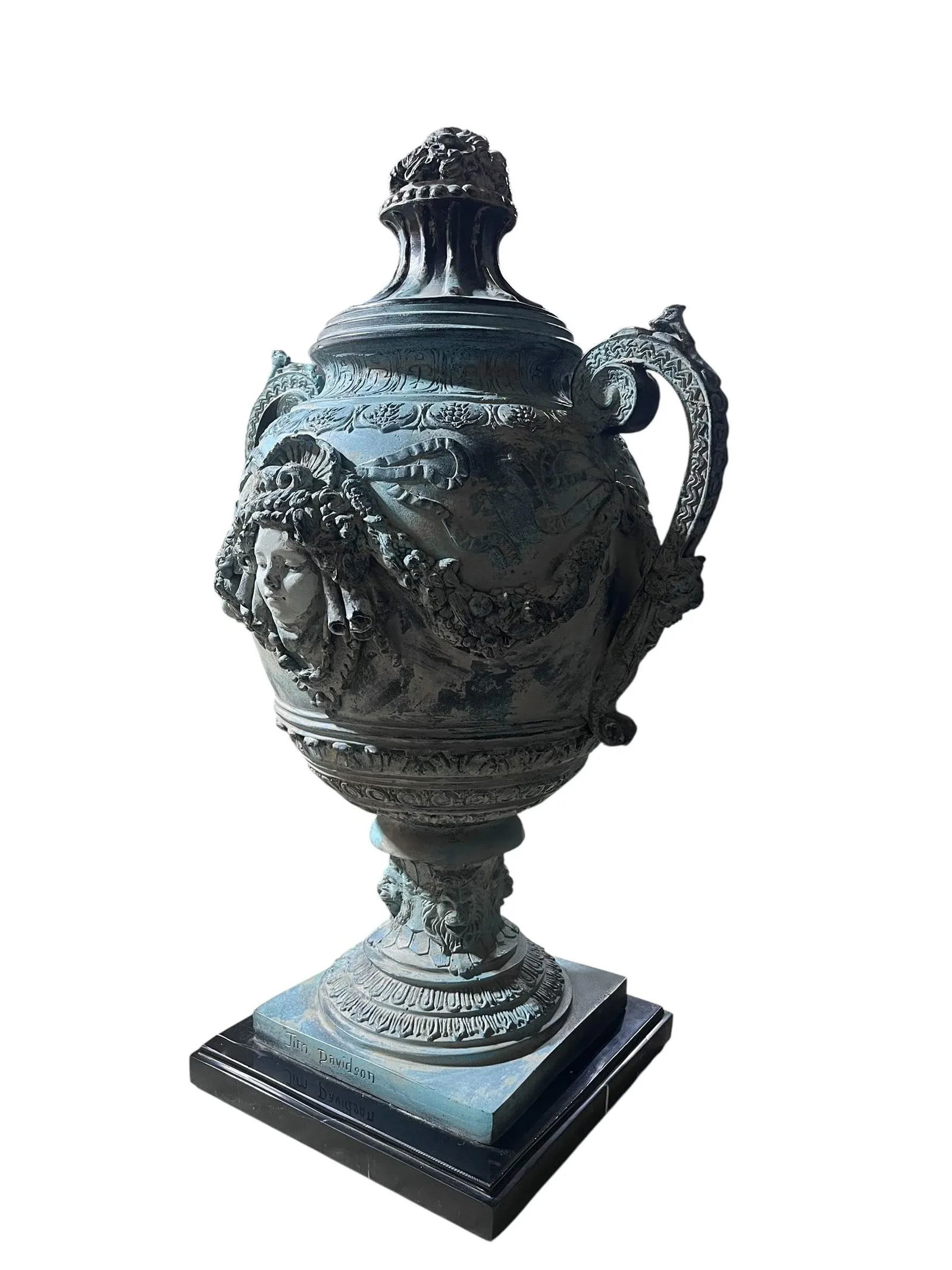 1980s Continental Neoclassical Figured Bronze Urn With Marble Base - 6