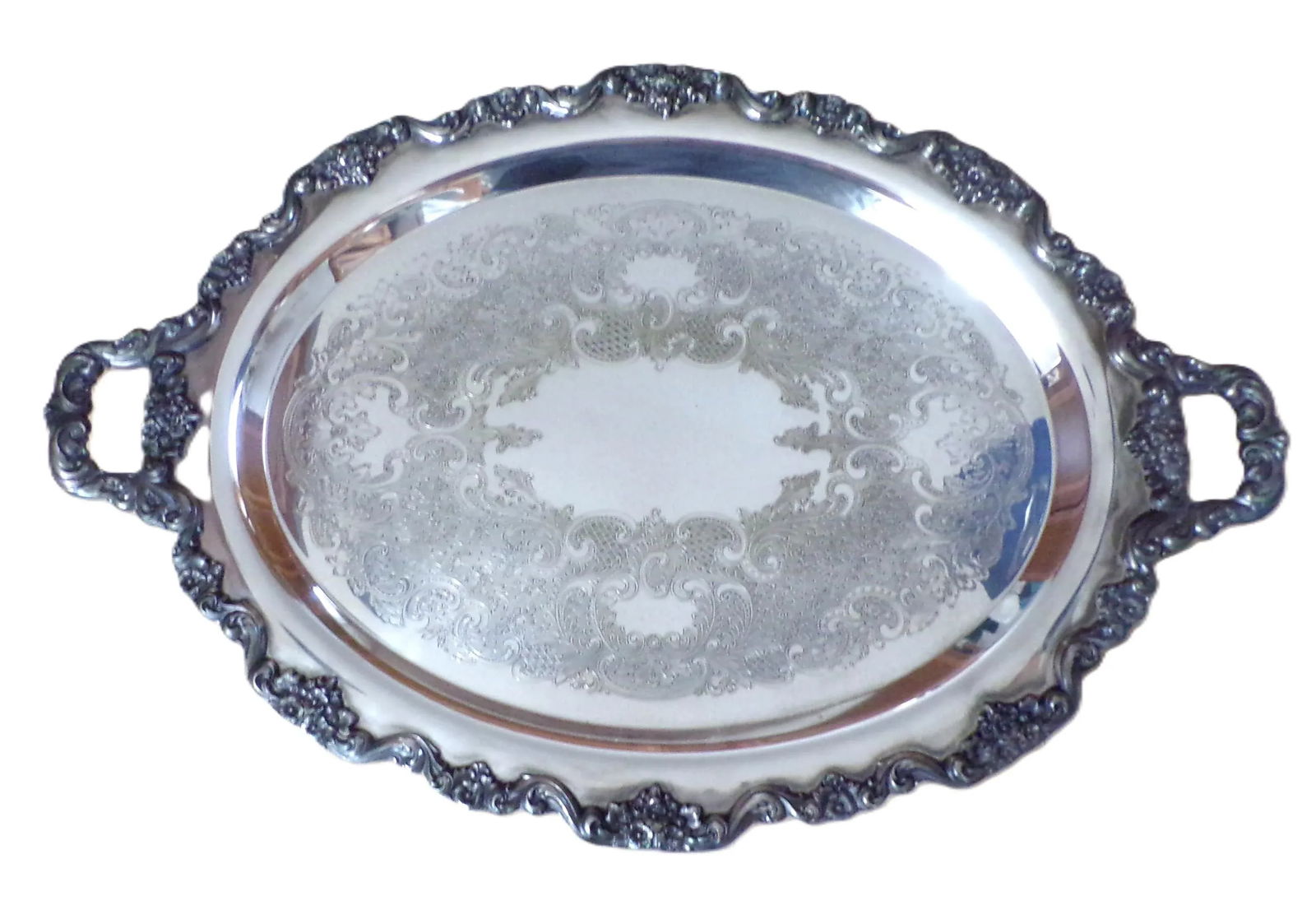 Mid 20th Century Four-Footed Silver Plated Oval Tray with Handles by Poole - 2