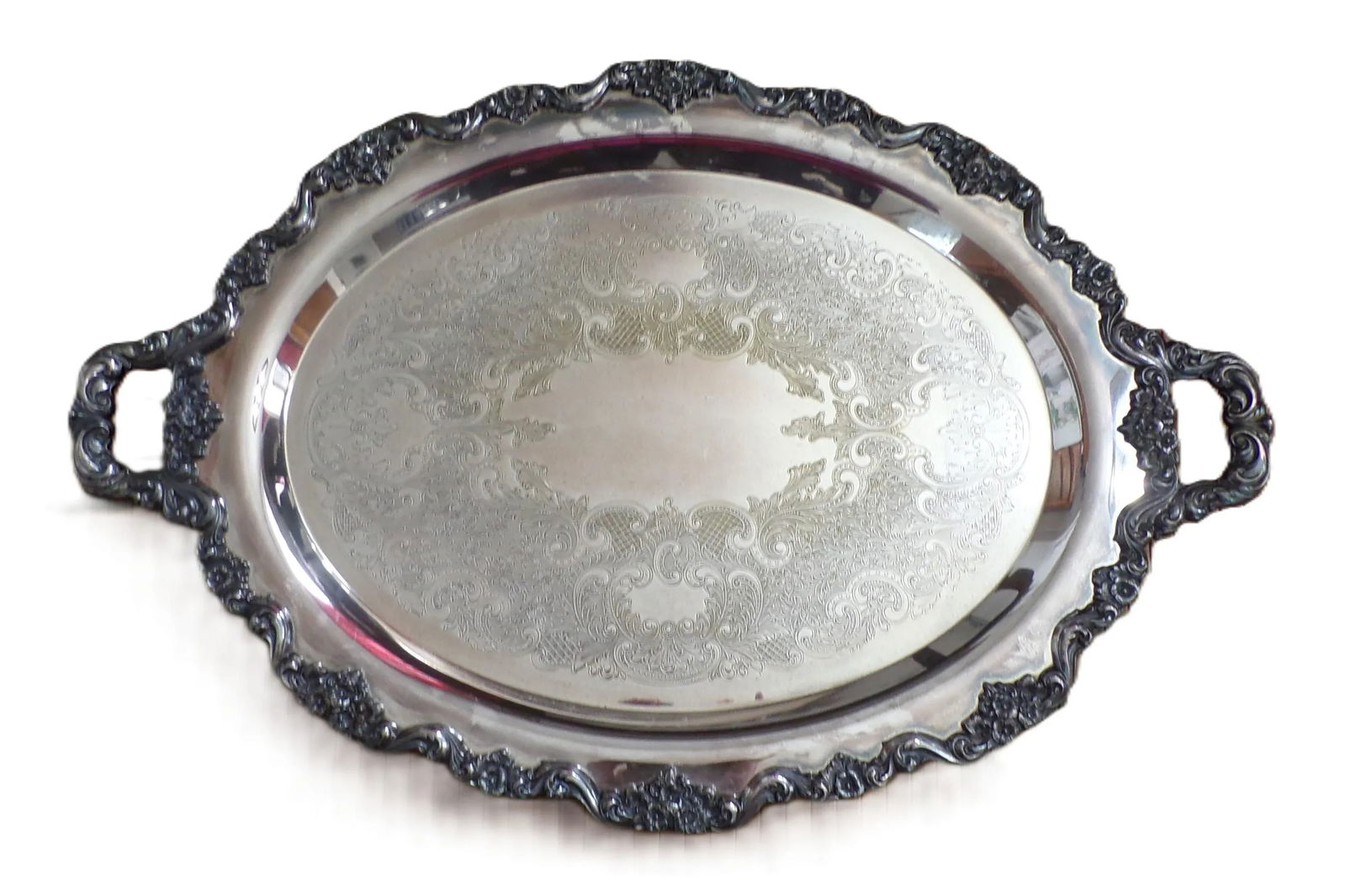 Mid 20th Century Four-Footed Silver Plated Oval Tray with Handles by Poole - 3