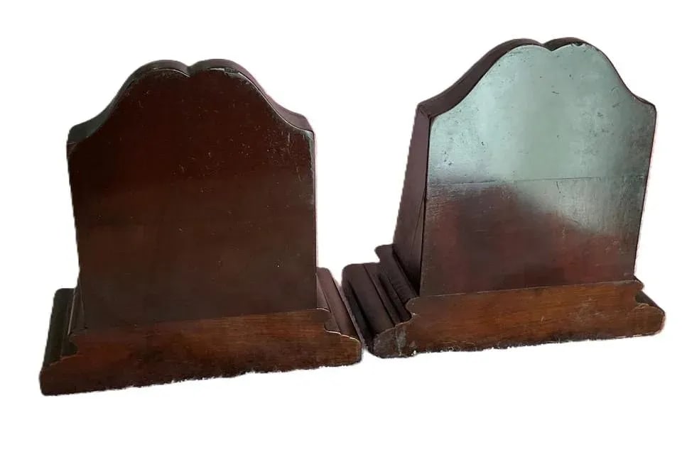 Early 20th Century Wooden Bookends With Portrait of a Man- a Pair - 4