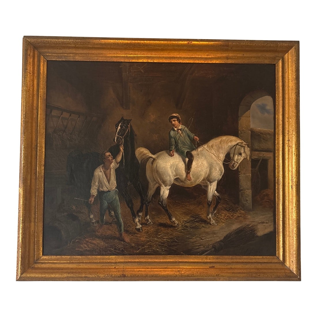 Louis Claude Malle Branche (1790-1838) - Stable Scene, Oil on Canvas, 21" X 25" (1 of 12)