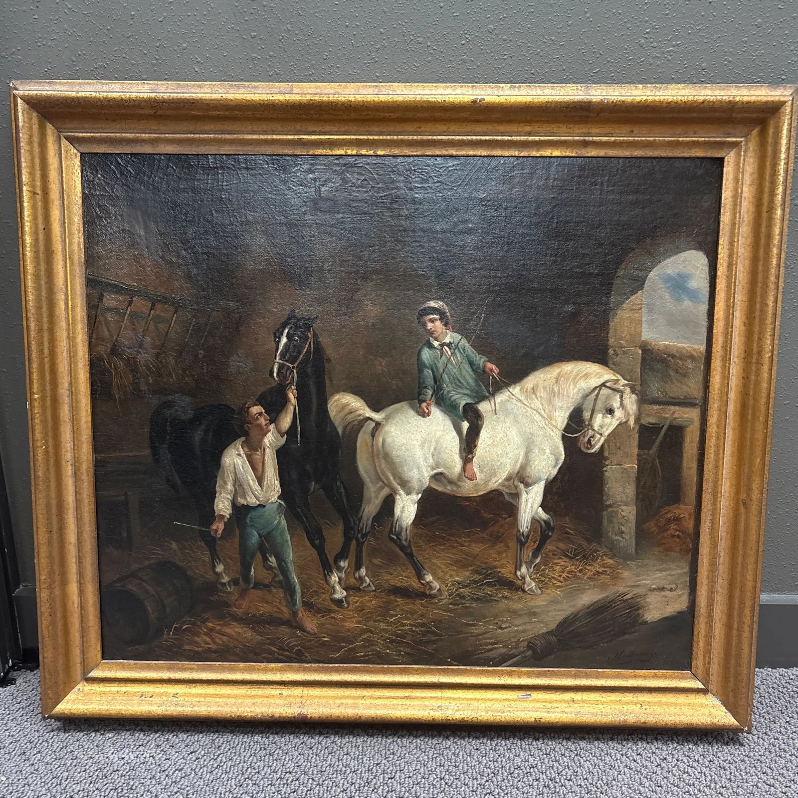 Louis Claude Malle Branche (1790-1838) - Stable Scene, Oil on Canvas, 21" X 25" - 2